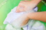 Hand Washing In Plastic Bowl Stock Photo