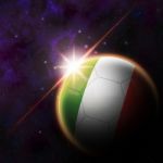 Italy Flag On 3d Football With Rising Sun Stock Photo