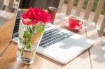 Beautiful Creative Wooden Work Station Stock Photo