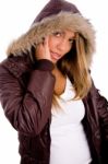 Young Woman Wearing Hood Stock Photo