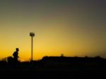 Silhouette Teen Age Run Together  Track Stock Photo