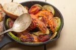 Roasted Shrimps With Zucchini And Tomatoes Stock Photo