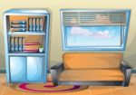 Cartoon  Illustration Interior Office Room With Separated Layers Stock Photo