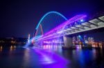 Rainbow Fountain Show At Expo Bridge In South Korea Stock Photo