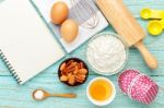 Bake Background With Baking Ingredients Stock Photo