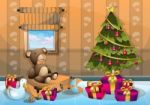 Cartoon  Illustration Interior Christmas Room With Separated Layers Stock Photo