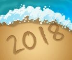 Twenty Eighteen Indicates 2018 Beach 3d Illustration Stock Photo