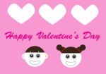 Happy Valentine Day With 2 Cute Cartoon Faces Stock Photo