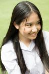 Portrait Of Thai High School Student Uniform Teen Beautiful Girl Happy And Relax, Stock Photo