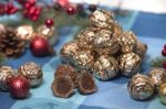 Pile Of Sweet Round Chocolate Candies Stock Photo