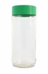 Front Of Glass Bottle With Plastic Cover On White Background Stock Photo