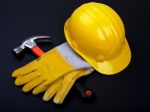 Hard Hat Hammer And Gloves Stock Photo