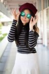 Portrait Of Thai Teen Glasses Beautiful Girl Relax And Smile Stock Photo