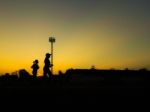 Silhouette Teen Age Run Together  Track Stock Photo