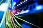 Fiber Optic With Servers In A Technology Data Center Stock Photo