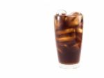 Full Soft Drink Is Cool And Ice Cubes  In Glass On White Backgro Stock Photo