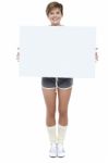 Pretty Woman Presenting Blank Whiteboard Stock Photo