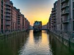 Speicherstadt Warehouse District Of Hamburg In Evening Stock Photo