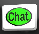 Chat Button Shows Talking Typing Or Texting Stock Photo