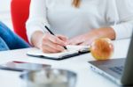 Pretty Young Woman Working In Her Office Stock Photo