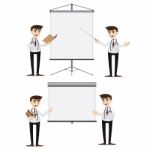 Cartoon Doctor Presentation With Blank Board Set Stock Photo