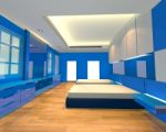 Ineterior Design Bedroom Blue Theme Stock Photo