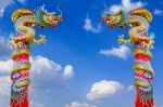 Dragon Statue With The Blue Sky Field Stock Photo