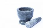 Stone Mortar And Pestle On White Background Stock Photo