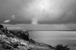 Pristine Beachfront At North Point, Moreton Island. Black And White Stock Photo