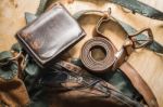 Leather On A Wooden Stock Photo