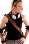 Student With Bag And Books Stock Photo