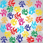 Handprints Colourful Means Drawing Colors And Painted Stock Photo