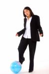 Asian Businesswoman With Globe Stock Photo