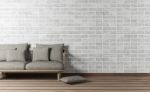 Living Room Interior With Sofa And Brick Wall Stock Photo