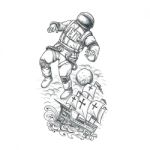 Astronaut Tethered To Caravel Tattoo Stock Photo