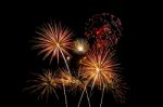 Fireworks Light Up In The Night Sky, Dazzling Scene Stock Photo