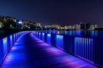 Colorful Bridge And Cityscape At Night In Korea Stock Photo