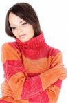 Brunette Woman In Wool Sweater Stock Photo