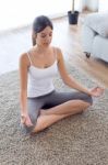 Beautiful Young Woman Doing Yoga Exercises At Home Stock Photo