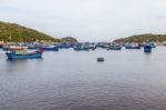 Fishing Boats Harboured In A Bay Stock Photo