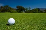 A Glof Ball In  A Beatiful View Stock Photo