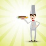 Cartoon Chef With Dish Of Steak Stock Photo