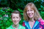 Portrait Of Dutch Mother And Son Outdoors Stock Photo