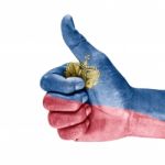 Flag Of Liechtenstein On Hand Stock Photo