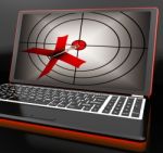 Arrow Aiming On Laptop Shows Efficient Shot Stock Photo