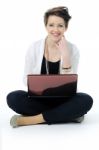 Smiling Woman With Laptop Stock Photo