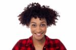 Face Closeup Of Curly Haired Afro American Model Stock Photo