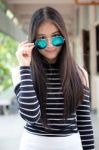 Portrait Of Thai Teen Glasses Beautiful Girl Relax And Smile Stock Photo