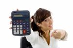 Businesswoman Showing Calculator Stock Photo