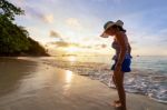 Girl On The Beach At Similan Island, Thailand Stock Photo